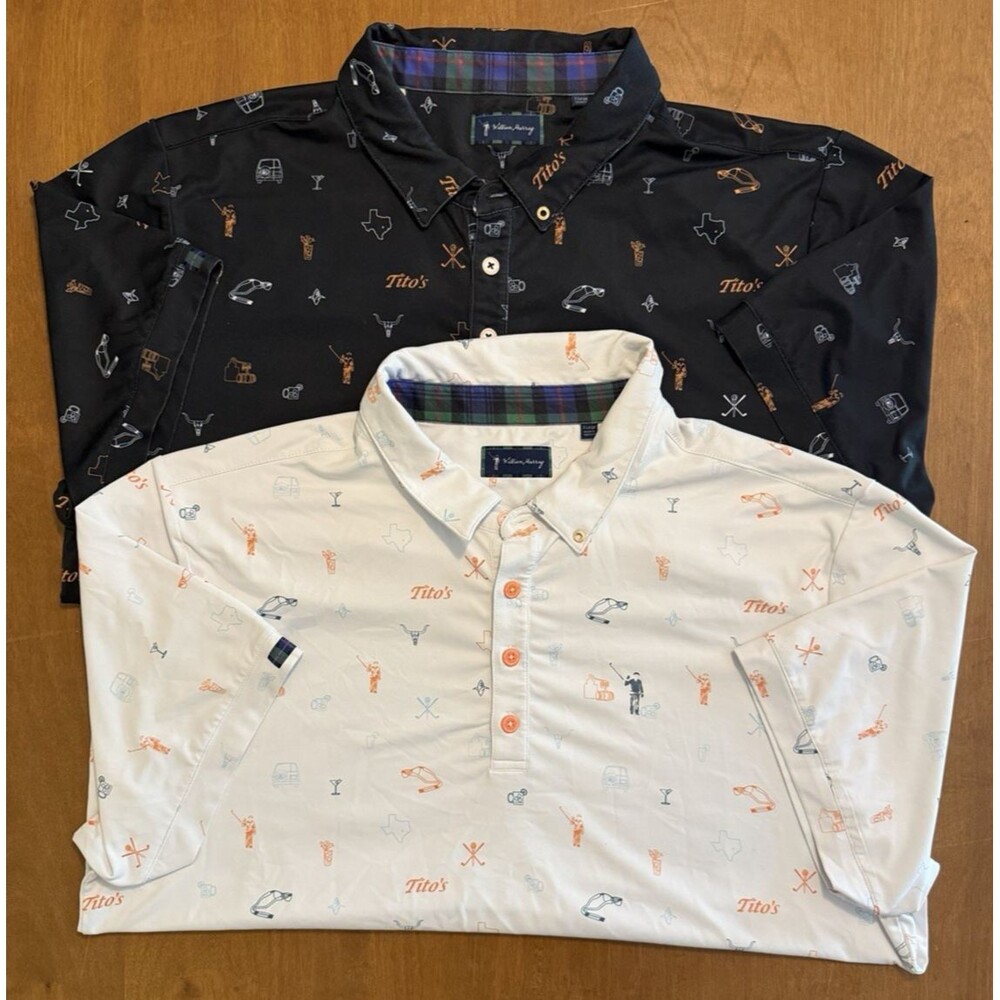 Set of 2 William Murray TITO'S VODKA Golf Shirt Stretch Polo Black & White XL